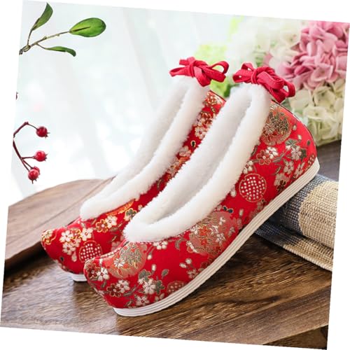 Chaussures broderie fleur rouge légères et absorbantes à talon - 3