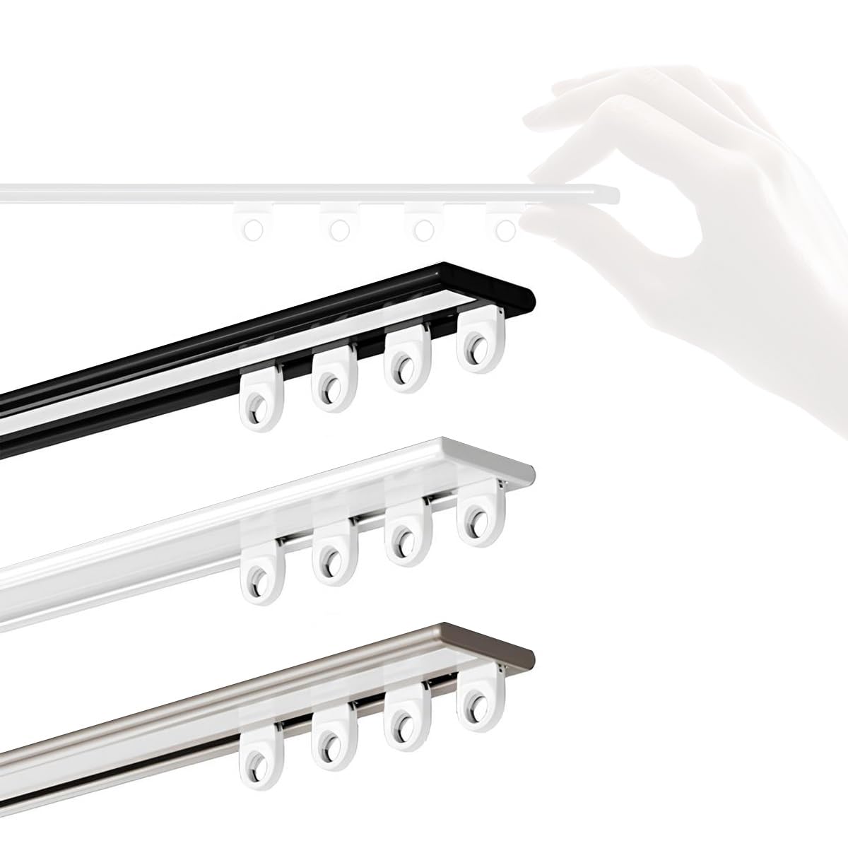 Xuqqu Champagne 4.90Mm Ultra Thin Curtain Track Ceiling Mount, Hidden Aluminum Curtain Rods For Inward Opening Windows, Slim Single Curtain Rail System With Hole Covers(,280Cm/2 * 140Cm)