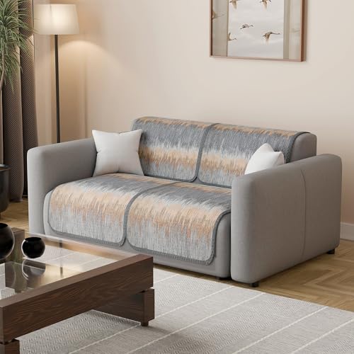 Image of Kuber Industries 2 Seater Sofa Cover | Slipcover for Living Room | Thick & Cozy | Non-Slip Comfort Sofa Cover Set Set | Paradise 1437 - Grey & Brown