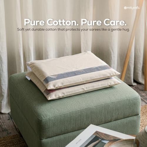 Image of PrettyKrafts Cotton Saree Bags /Covers For Storage Set Of - 24 Big Size Single (16 X 15 Inches) With Zip Closure For Clothes Bags And Wardrobe Organizer With Transparent Mesh Window