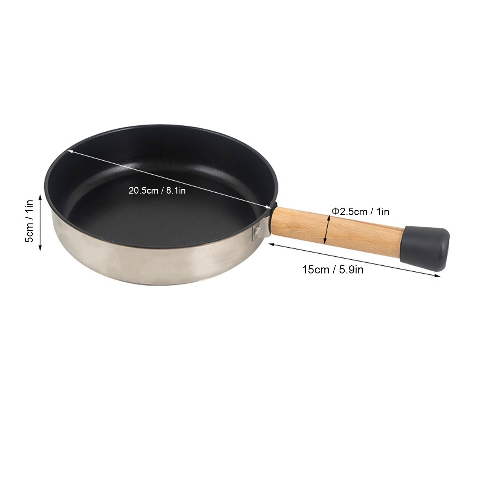 Sartén Antiadherente de Acero Inoxidable 304 con Mango de Madera Portátil y Bolsa de Almacenamiento, Sartén para Fogón para Camping y Picnic