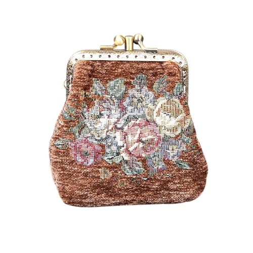Carpet Bag Double Kiss Clasp Coin Purse Pouch,Vintage Change Wallet Card Holder