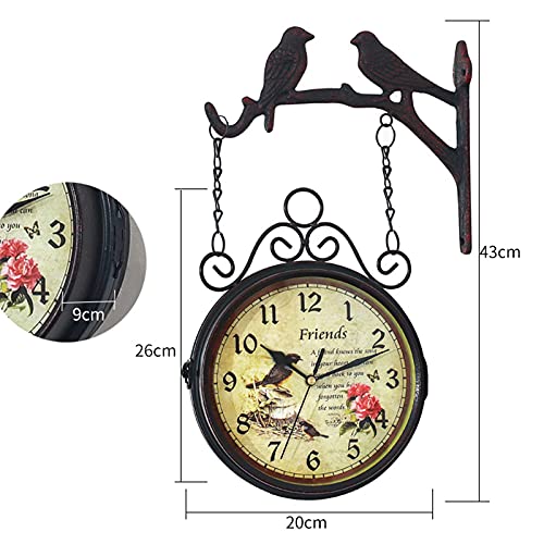 Horloge station nostalgie double face double cadran en fer forgé