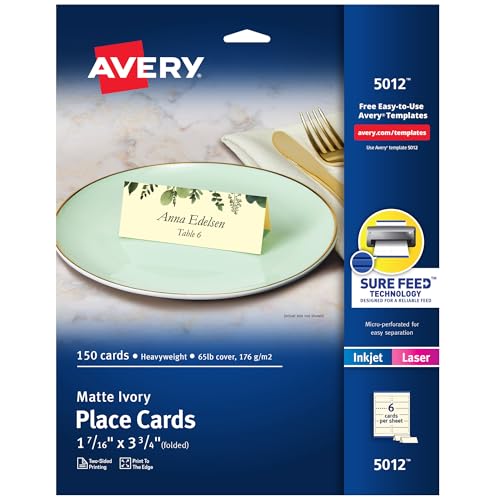 Avery Printable Place Cards with Sure Feed Technology, 1 7/16