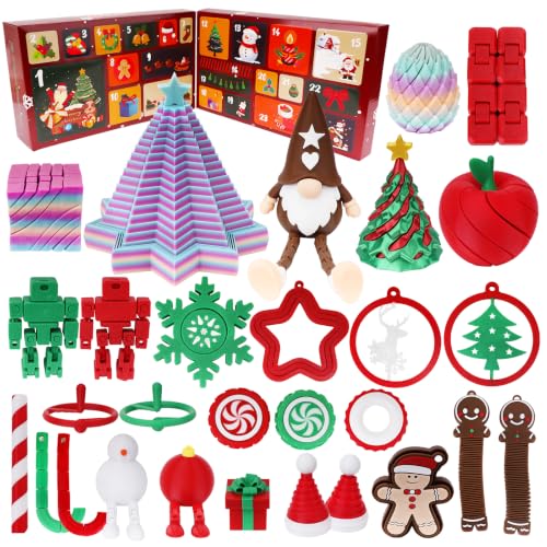 Calendario de Adviento 3D Fidget, 24 Juguetes Articulados y Posaables, Set Sorpresa Cuenta Atrás Navideña, Figuras Antiestrés para Niños, Adolescentes y Adultos