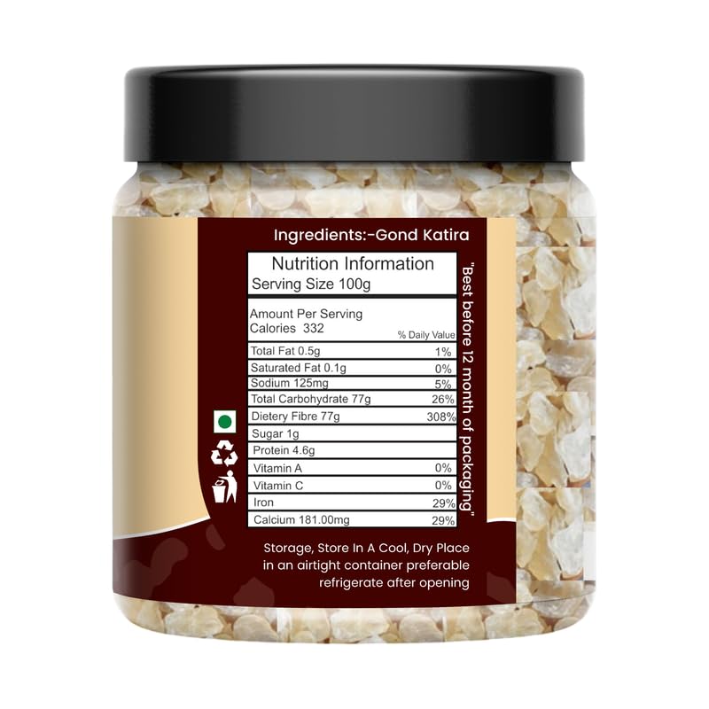 Image of DRY AMRIT Organic Gond Katira Pure (Edible Gum) 1 kg | Tragacanth Gum Crystals | High Cooling Properties | Natural Edible Gond | Astragalus Gummifer | Jar Pack