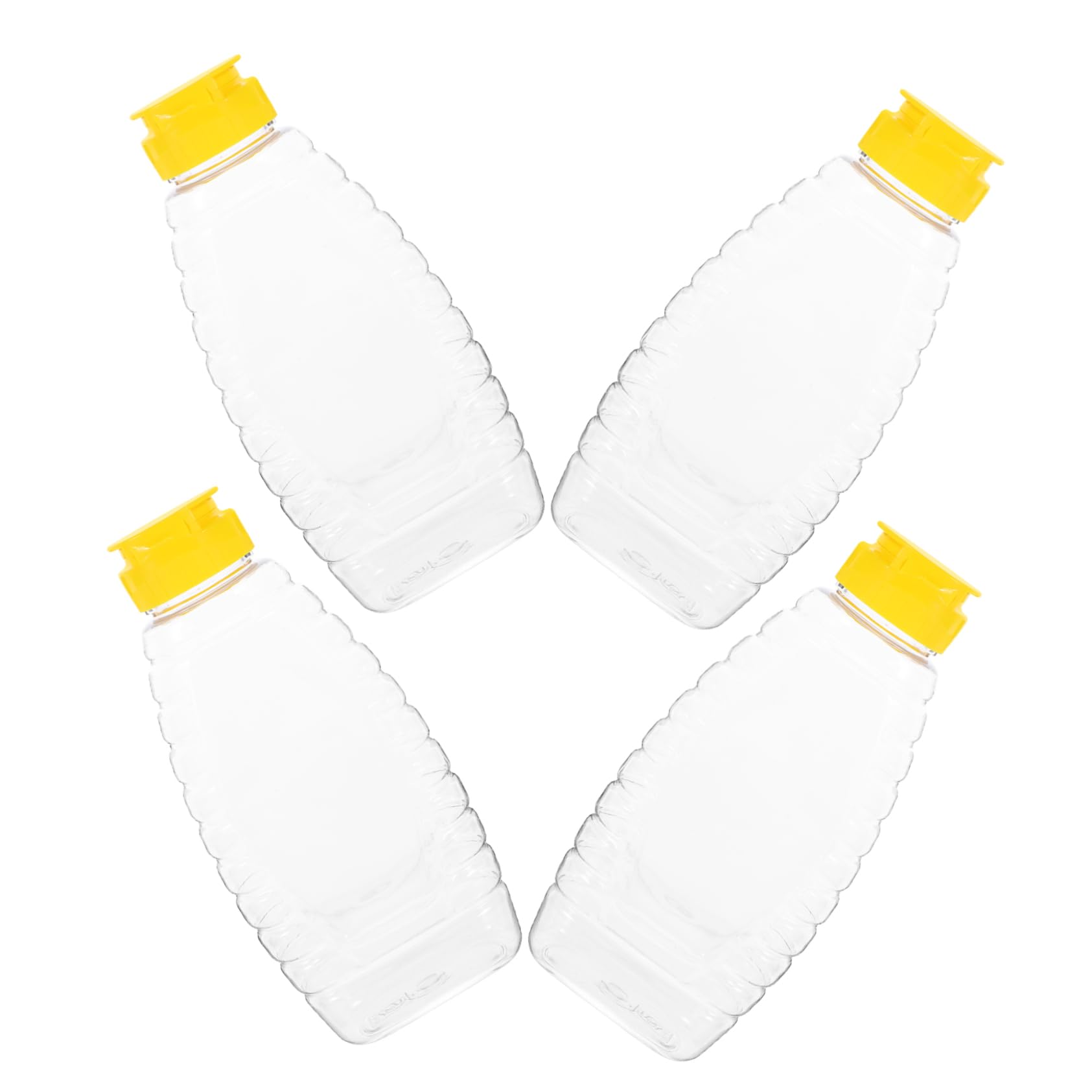 OKUMEYR 4Pcs Transparent Plastic Honey Bottle Capacity Honey Dispenser with Lid Reusable Squeeze Containers for Storing Honey Jam Bbq