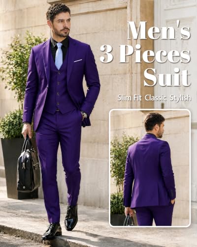Image of MY'S Men's Suit Slim Fit One Button 3-Piece Suit Blazer Dress Business Party Jacket Vest & Pants