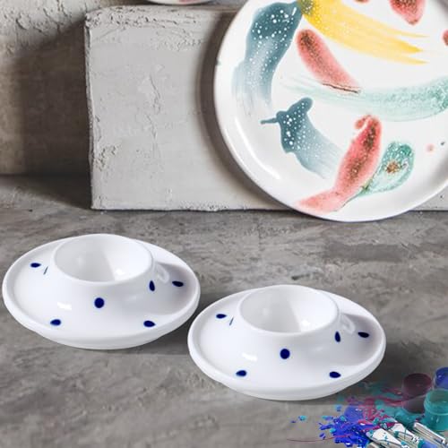 Image of Cinf Ceramic Egg Cups, Set of 2, Blue Dot Egg Holders for Breakfast