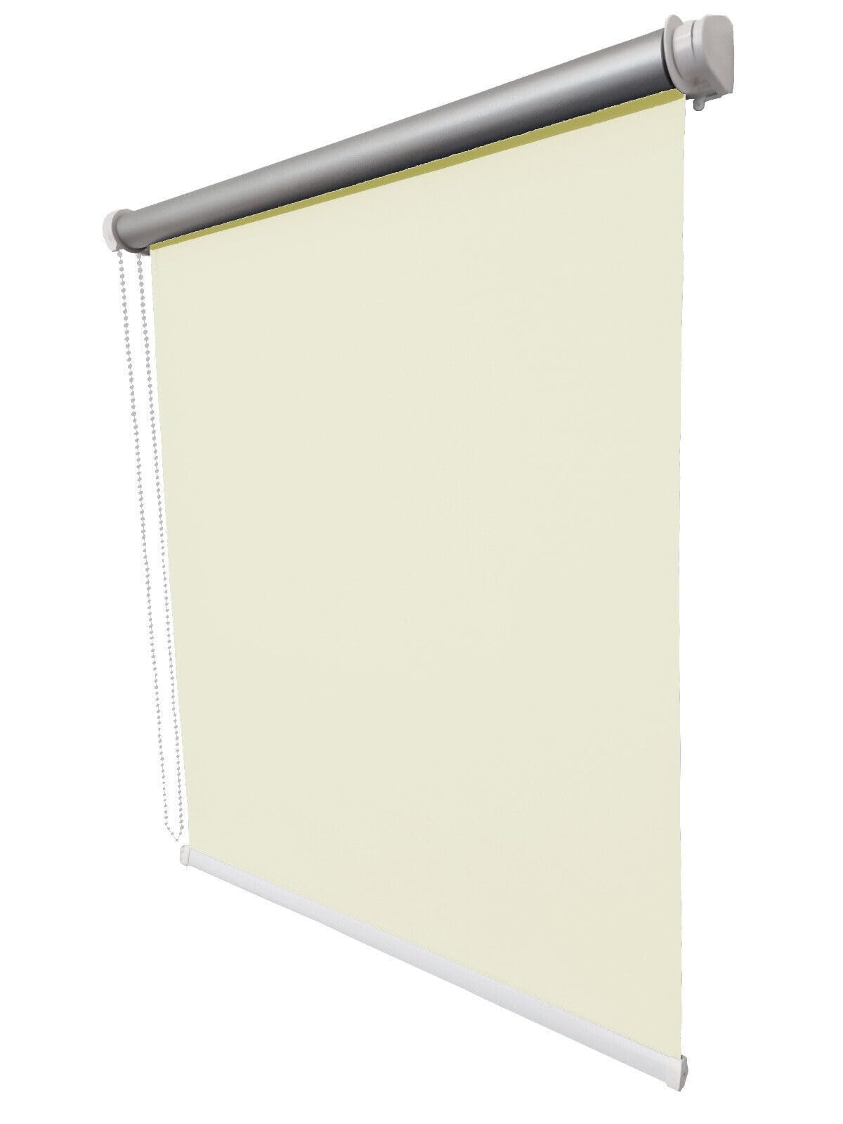 Verdunklungsrollo Thermo Rollo ohne & mit Bohren Sonnenschutz für Fenster Tür lichtundurchlässig B115 x H170 cm Stoff Creme, Klemmfix Verdunkelungsrollo Seitenzugrollo Kettenzugrollo Klemmrollo
