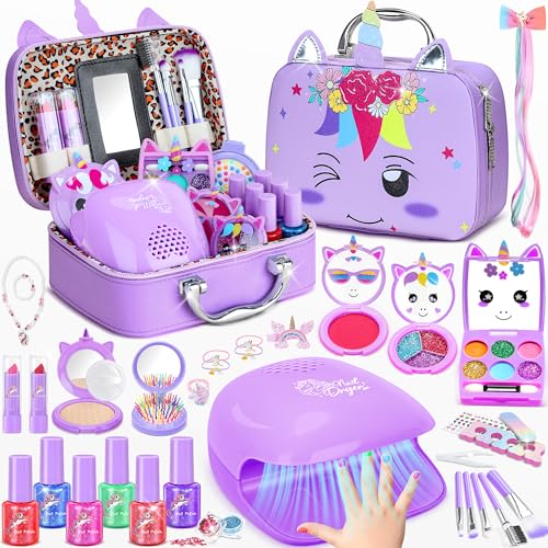 PERRYHOME Kids Makeup Kit for Girl Nail Polish for Kids Unicorn Real Washable Cosmetic Set Non-Toxic Makeup Toy 2026 New CPF Sustainable Princess Toys & Birthday Gifts for Girls for 3-12 Year Old