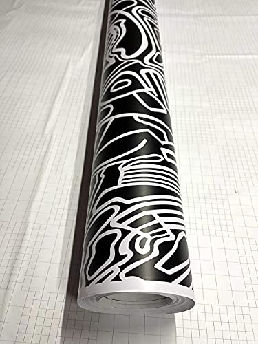 Sky Auto Inc Black & White Lines Pattern Matte Vinyl Car Wrap Film Sheet + Free Tools (2Ft And Up) (1Ft X 5Ft / 12" X 60") #TOP3