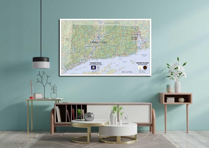 Physical State Map of Rhode Island and Connecticut - 23.3 x 16.5 Inches - Paper Laminated - Image 6