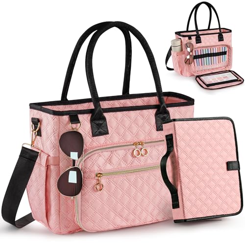 Derxizi Large Bible Bag with Bible Cover Case for Women Quilted Church Tote Bags for Bible Study Supplies Adjustable Shoulder Strap Christian Gifts for Women(Pink)
