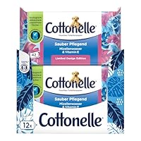 Cottonelle Feuchtes Toilettenpapier, Sauber Pflegend - Mizellenwasser & Baumwollduft, Biologisch Abbaubar, Plastikfrei, Wiederverschließbar, Vorteilspack, 12 x 42 Feuchttücher