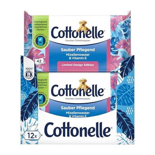 Cottonelle Feuchtes Toilettenpapier, Sauber Pflegend - Mizellenwasser & Baumwollduft, Biologisch Abbaubar, Plastikfrei, Wiederverschließbar, Vorteilspack, 12 x 42 Feuchttücher