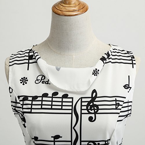 Wellwits Women's Boat Neck Sash Tie Music Note Print Midi Swing Dress3