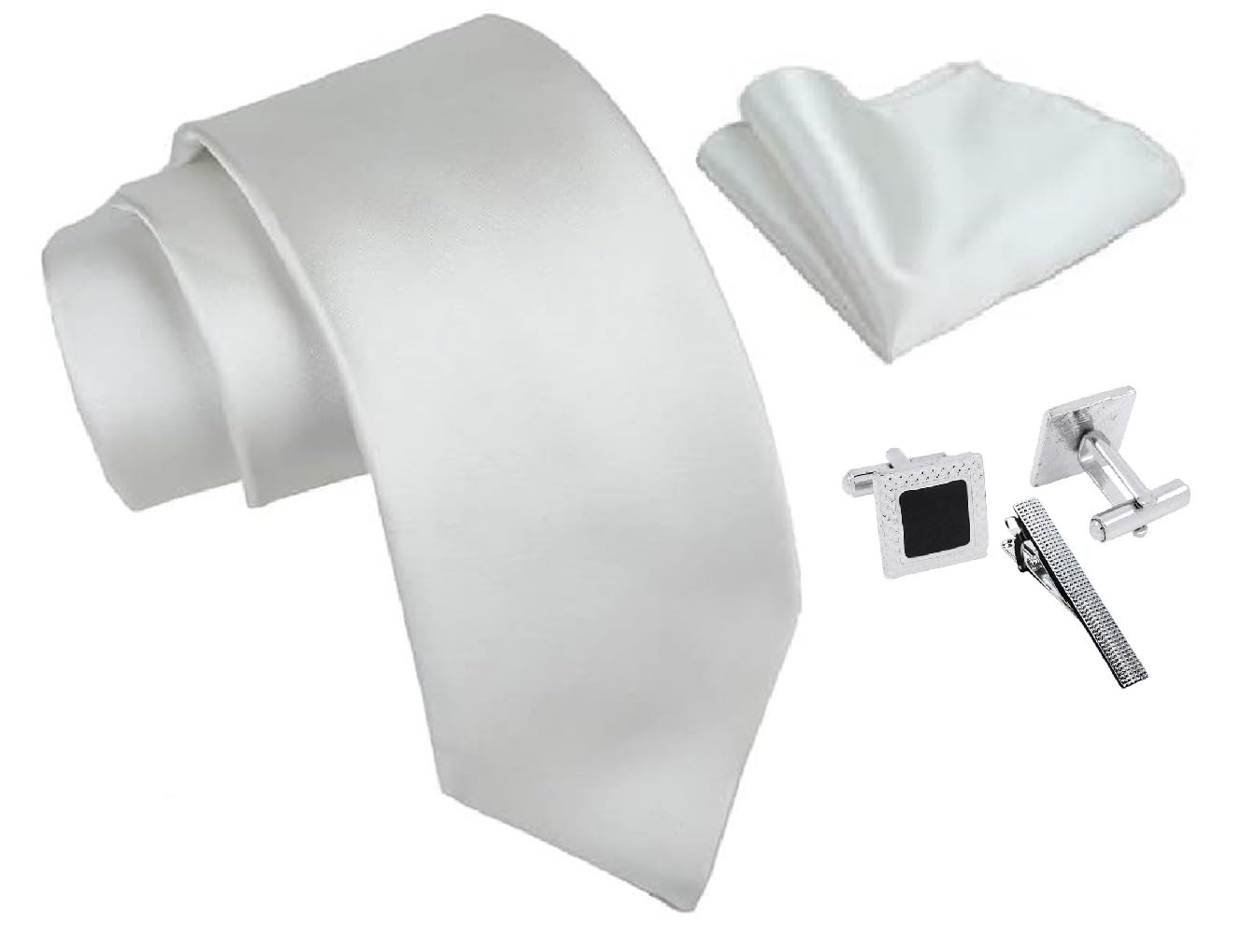 FashMade Premium Italian Silk Tie, Pocket Square with Square Brass Cufflinks & Silver Honeycomb Tie Pin Combo in Leather Gift Box for Men – Formal & Wedding Set tp-26-image-49