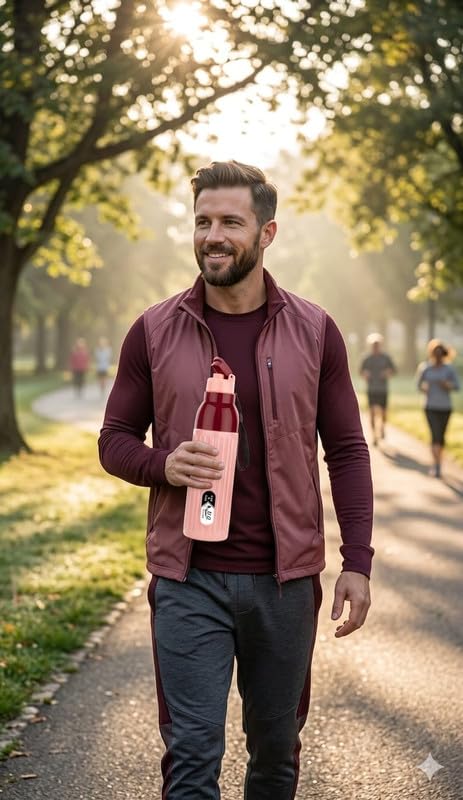 Image of 1000 ML Insulated Inner Stainless Steel Water Bottle, 1000-700 ml, | Leak Proof | Hot & Cold | Easy Grip and Carry,|8,Pink Tharmal Bottle
