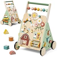 Lehoo Castle Wooden Baby Walker, Push Along Walker Baby Toys for 1 2 Year Olds, 13 in 1 Multiple Learning Walking Activity Center Christmas Gifts for Boys Girls Age 12 Months+