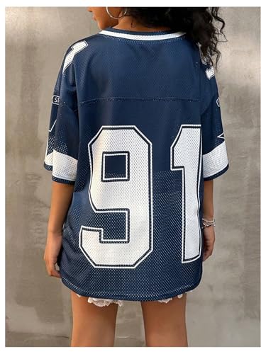 Image of BEAUDRM Girl's Jersey Shirts Leopard Number Print Jersey Shirt Cheetah V Neck Half Sleeve Oversized Tee Tops