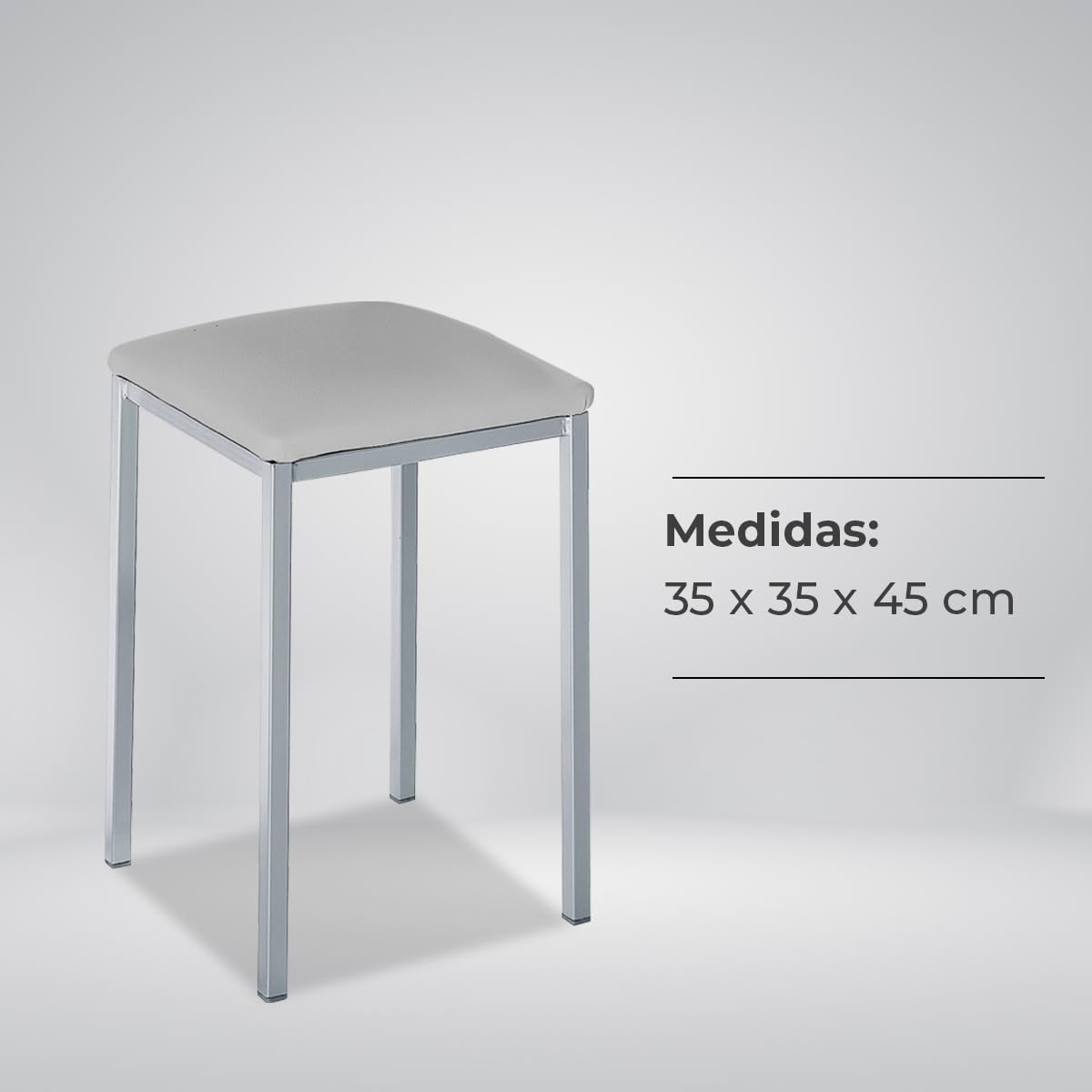 Astimesa - Taburetes de Cocina tapizado - Estructura sólida y Firme - Estructura Color Aluminio y Asiento en Polipiel - Color del Asiento: Gris. Contenido: 2 Unidades. Medidas: 35 x 35 x 45 cm