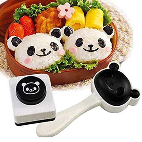 Hofumix Bento Accessories Sushi Mold Rice Ball Mold Sushi Shaper Kit Cartoon Panda Pattern Bento Nori Decor Kits DIY Kitchen Tools for Baby Kids Meal 2 Sets