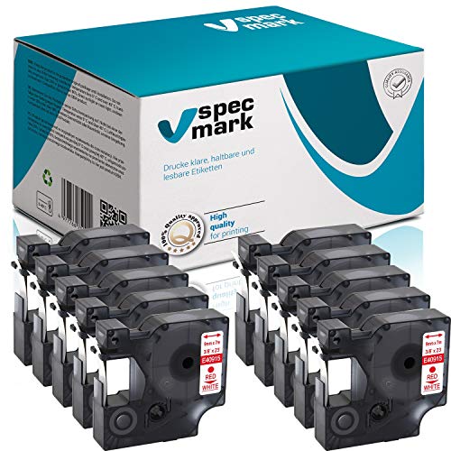 specmark 40915 S0720700 taśma do pisania 9 mm x 7 m zestaw x 10 szt. czerwony na białym