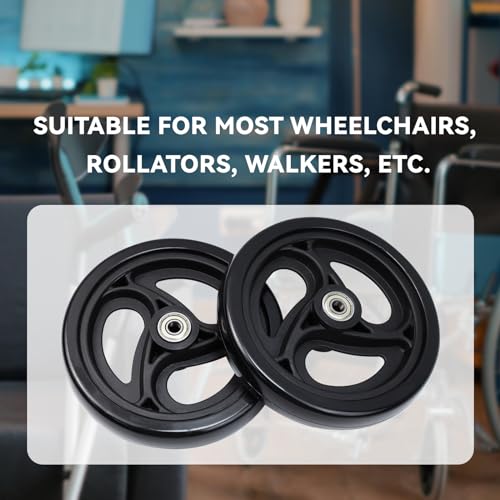 MY MIRONEY 2PCS 6 Inch Wheel Replacement for Wheelchairs, Walkers, PVC Wheelchair Front Wheels Rollator Black Universal Walker Casters Rollers Wheels with Mounting Screws and Hex Key - Image 6