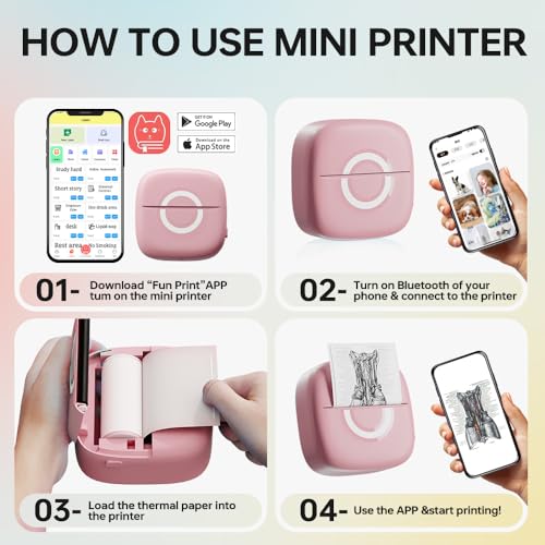 Mini impressora adesiva térmica com 3 rolos de papel, impressora de telefone portátil Bluetooth, imp