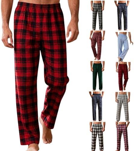 Mens Flannel Pajama Pant Straight Leg Lounge Pants Loose Sleepwear PJs with Pockets with Pockets
