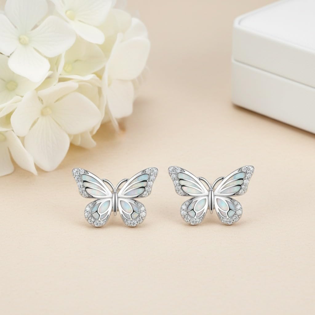 Schmetterlings Opal Ohrringe 925er Sterlingsilber Schmetterlings Opal Ohrringe Niedliche Tier Schmuck Geschenkidee für Damen