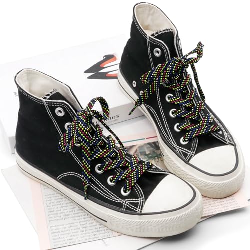 Image of Flat Shoelaces Multicolor Twill Point Thick Shoe Lace Shoestring 2 Pair