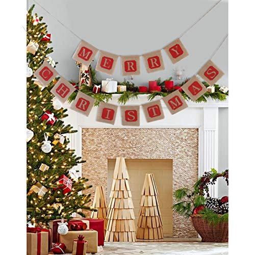 Pixnor Merry Christmas Burlap Banner,Vintage Christmas Banner Christmas Burlap Banner for Christmas  - //coolthings.us