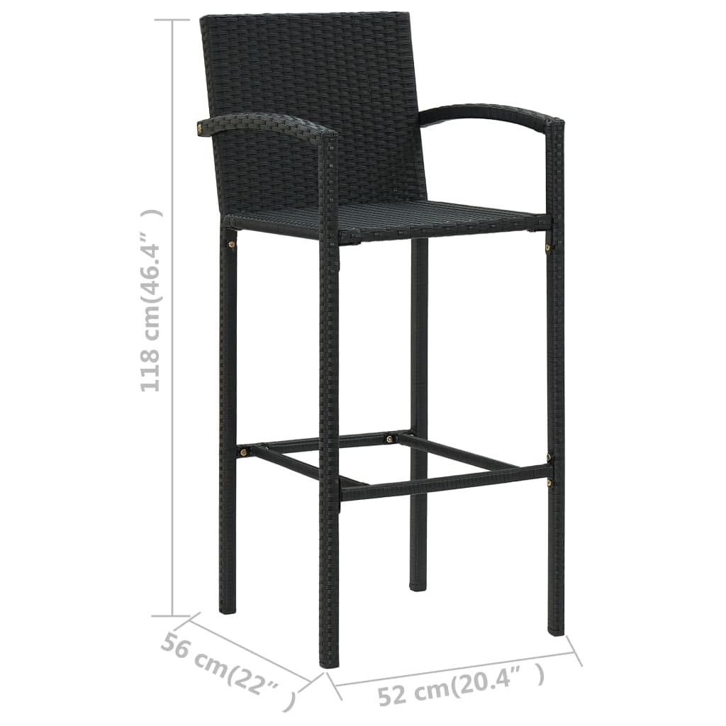 5-częściowy zestaw barów ogrodowych, czarny, z polirattanu PE, drewna akacjowego i stali, 80 x 80 x 110 cm, na taras, balkon i do użytku na zewnątrz, łącznie z 4 krzesłami
