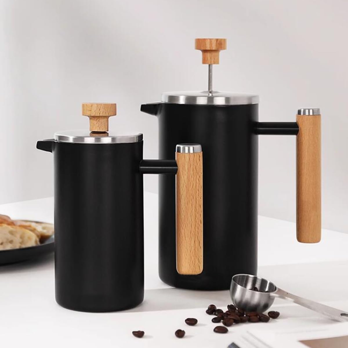 Cafetera De Prensa Francesa Cafetera Francesa De Doble Pared Aislada De Acero Inoxidable Con Filtros Desmontables De 3 Niveles, Cafetera Para Infusiones En Frío, Fácil De Limpiar(/Black,1000ml)