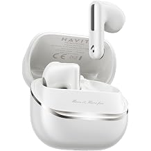 havit Space T1 Wireless Earbuds, Adaptive Hybrid Active Noise Cancelling Bluetooth Earbuds, 6-Mic AI ENC, Head-Tracked Spatial Audio, 40.5H Playtime, Semi-in-Ear Fit, Bluetooth 6.0, IP54, White