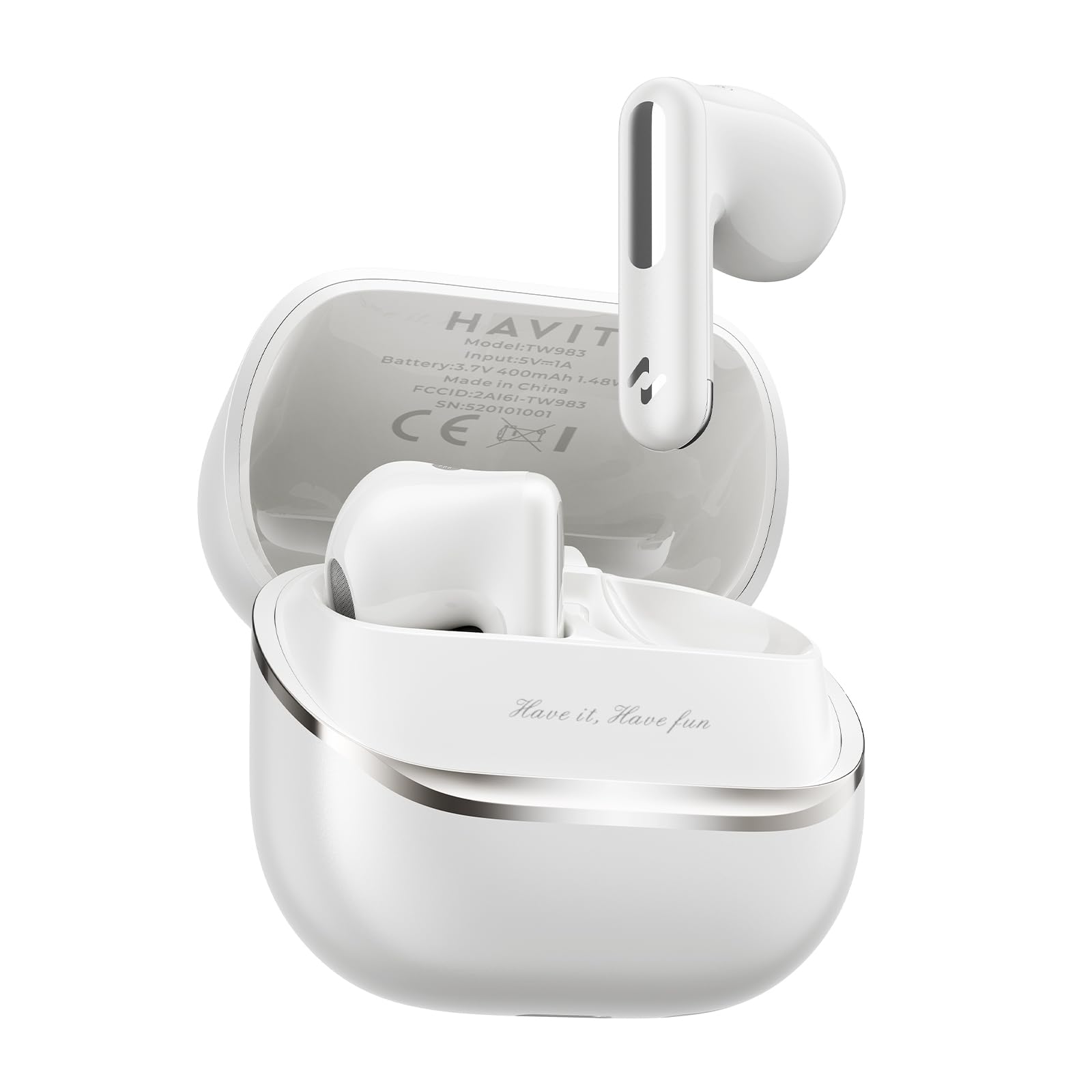 havit Space T1 Wireless Earbuds, Adaptive Hybrid Active Noise Cancelling Bluetooth Earbuds, 6-Mic AI ENC, Head-Tracked Spatial Audio, 40.5H Playtime, Semi-in-Ear Fit, Bluetooth 6.0, IP54, White