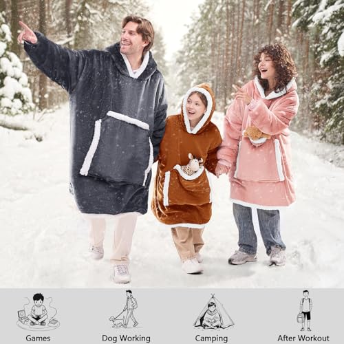 JOYWOO Caramel Kids Wearable Blanket Hoodie, Oversized Cat lovers Hoodie Blanket for kids & Teens,Birthday Gifts for Girl Boys,Cozy Fuzzy Sherpa Fleece Blanket Giant Pocket Winter Gifts,Caramel