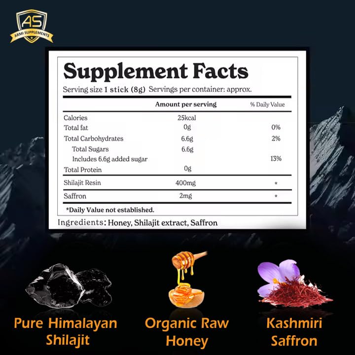 Miniatura 2 de Palitos de miel Shilajit - Impulso de energía natural y apoyo inmunológico  Suplemento preentrenamiento con resina Shilajit del Himalaya, miel
