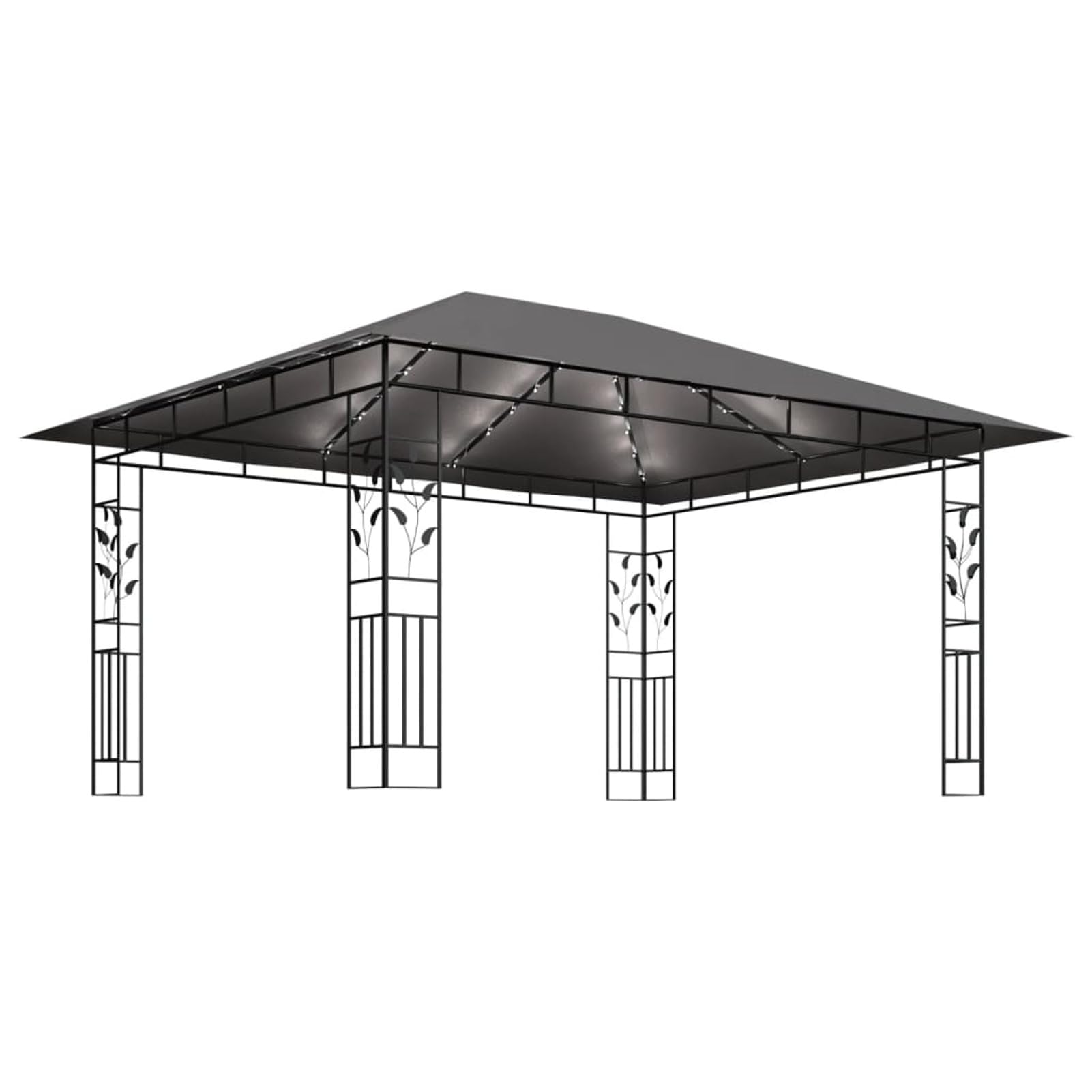 Gazebo con Zanzariera e Luci LED 4x3x2,73 m Antracite,Gazebo Pergola con Telo Impermeabile Richiudibile E Struttura Rettangolare in Acciaio Inossidabile Ad Alta Densità, per Arredo Giardino,