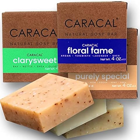 CARACAL 3-Bar Variety Pack, Handmade Vegan All Natural Soap for Men; ClarySweet, Purely Special, Floral Fame Cover