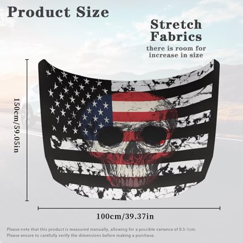 Image of Sunset American Flag Skull Washed Car Hood Cover for Leaves for Auto Car Truck, Van, SUV, Pickup