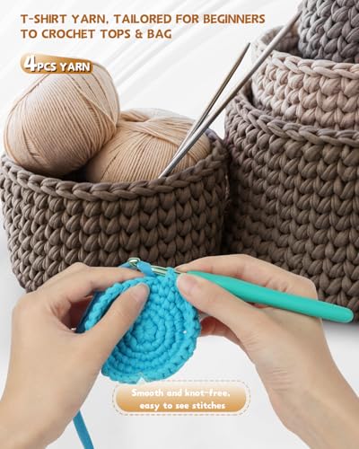 Image of Katech 400g T Shirt Yarn for Crocheting, Elastic Fabric Yarn for Bag