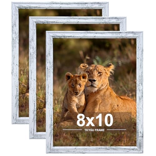 TKYGU 8x10 Picture Frame set of 3 Woode Frame Rustic White Wall Hanging or Tabletop 8 by 10 Wall Gallery Poster Photo Frame with Shatter Resistant Plexiglass best gift