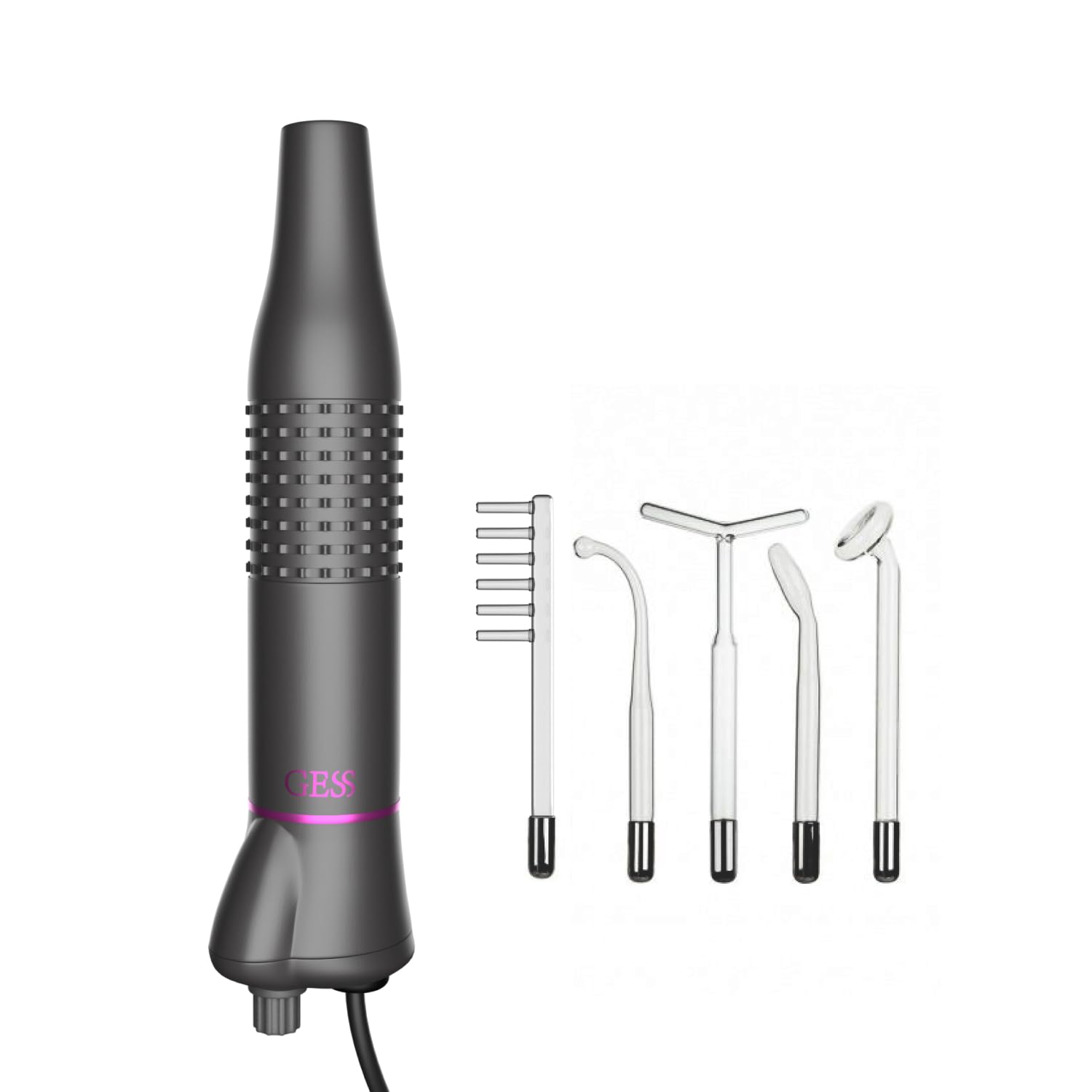 GESS Darsonval 5 in 1 - Asta ad alta frequenza per Capelli e Viso, Gas Argon e Gas Neon, Rimozione dell'Acne, Prevenzione della caduta dei capelli, Rafforzamento della pelle, High Frequency Wand
