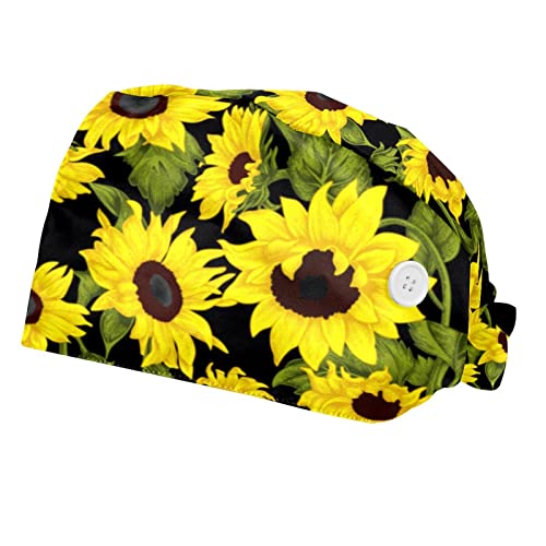Chapeaux bouffants ajustables contre la sueur aux motifs tournesols