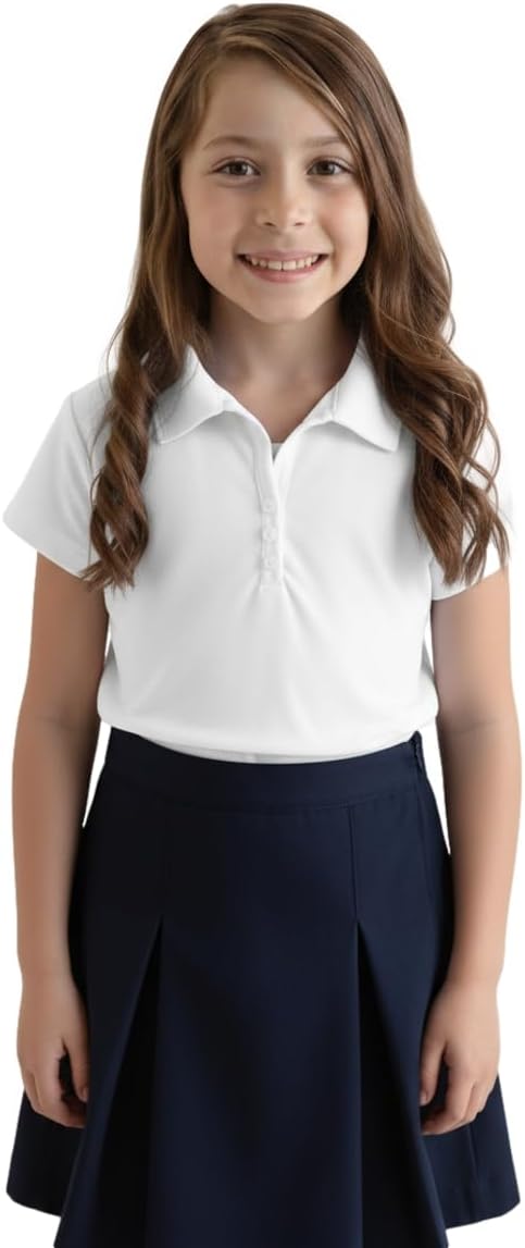 unik Girl's Uniform Triple Button Collar Shirt Short Sleeve White Navy Sky Blue Red Burgundy Hunter Green Yellow Purple
