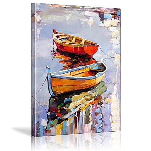 KADING Peinture à l'huile abstraite de bateau sur toile pour le salon Affiche d'art de mur de graffiti coloré et impression d'image Peintures décoratives...