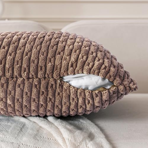 Set of 4 Light Brown Decorative Throw Pillow Covers 20x20 Inch Corduroy Pillow Covers for Bed Couch Sofa Living Room Soft Square Cushion Cases